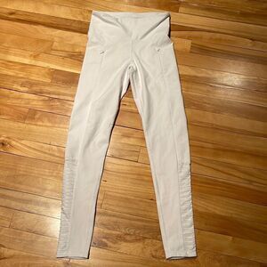 MINQ high waisted white satin ladder lower leg leggings. New, no tags. Small.